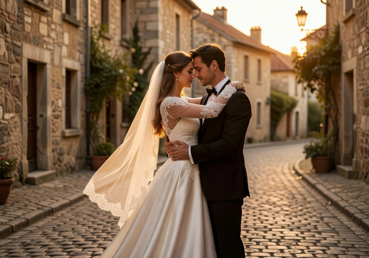 Full wedding planning featuring bride and groom elegant portrait